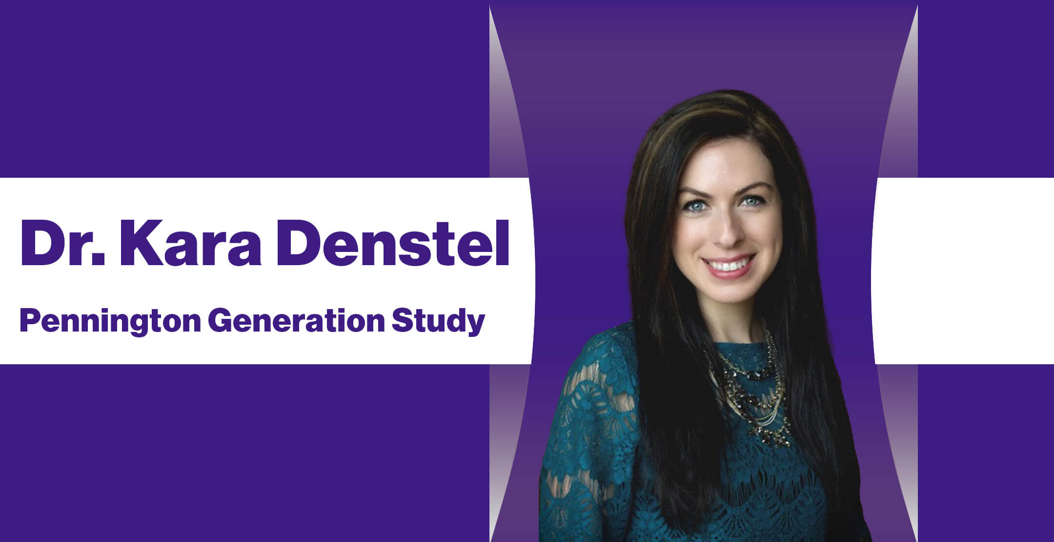 A headshot of Dr. Denstel in front of a background that reads
