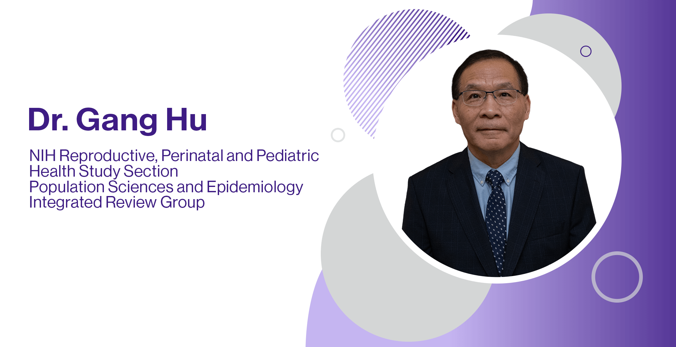 Headshot of Dr. Gang Hu with details about NIH appointment