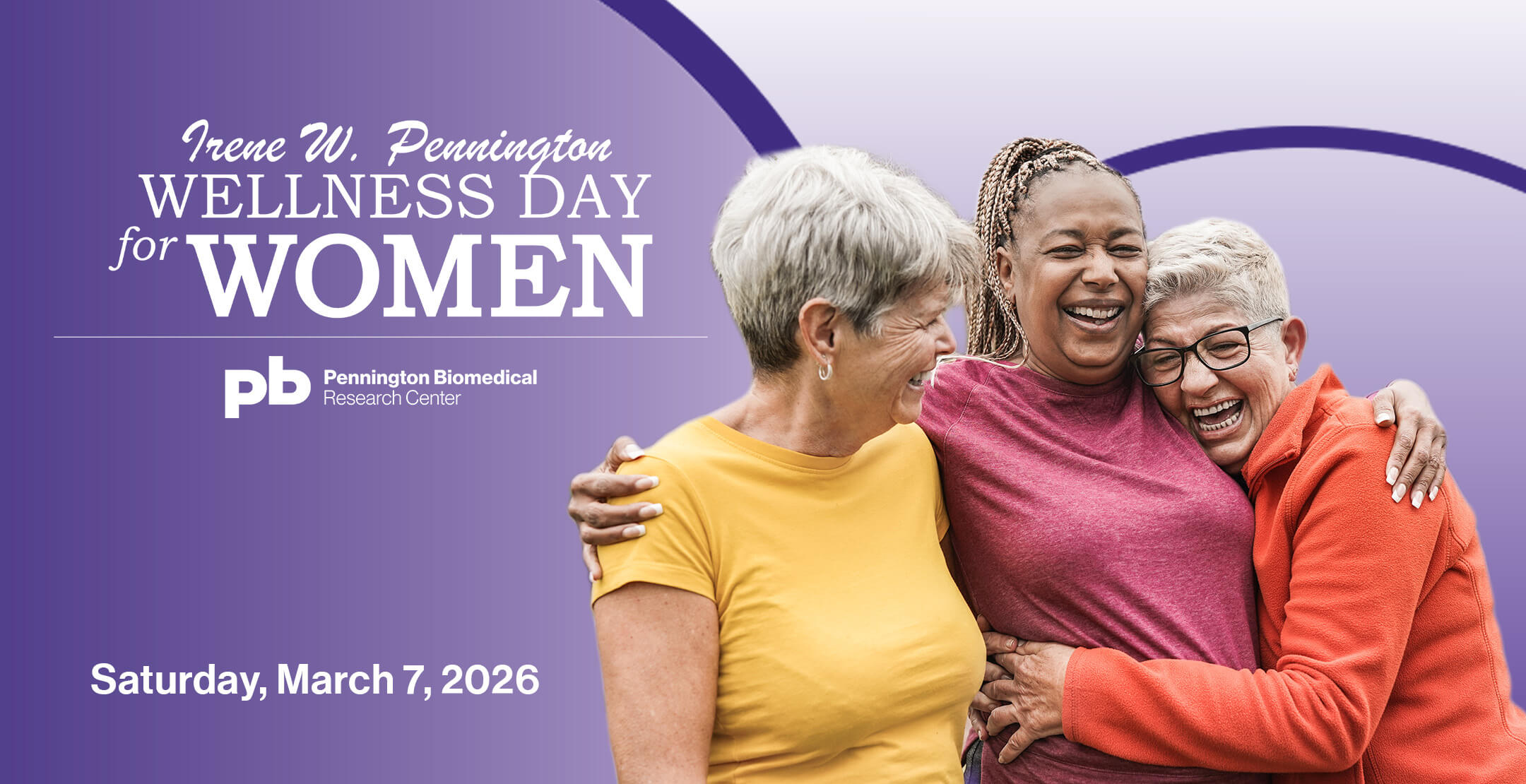 Three women hugging, next to the words